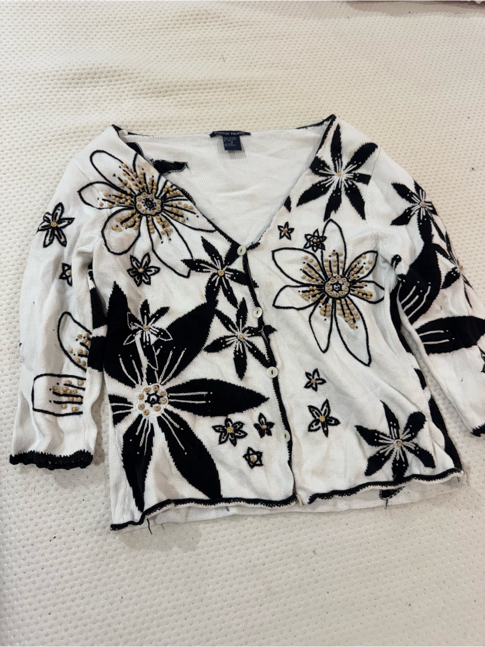 Boston Proper White Black Floral Button-Front Top
